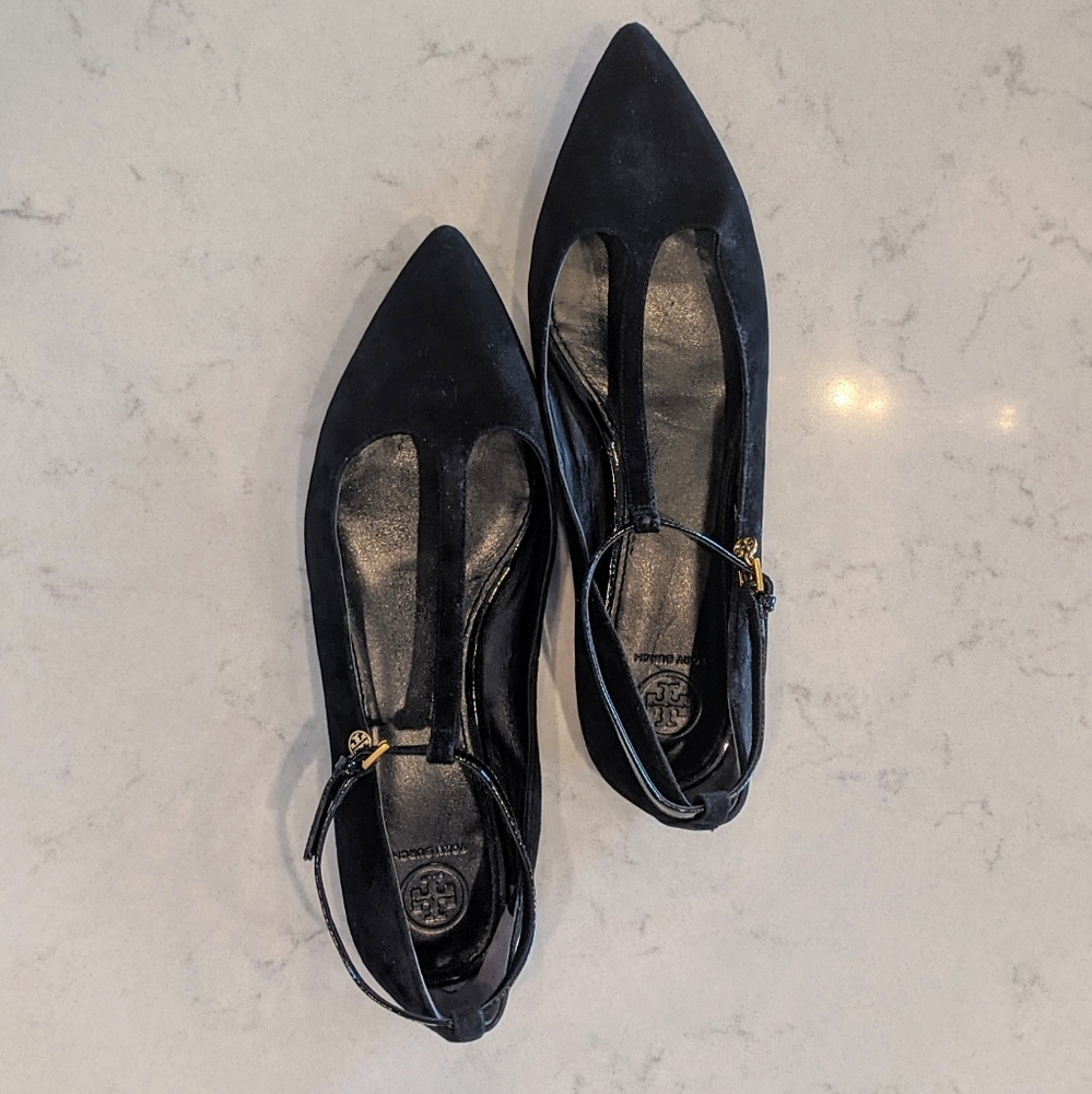 Tory Burch Ashton Suede T-strap Flats  - size 10.5
